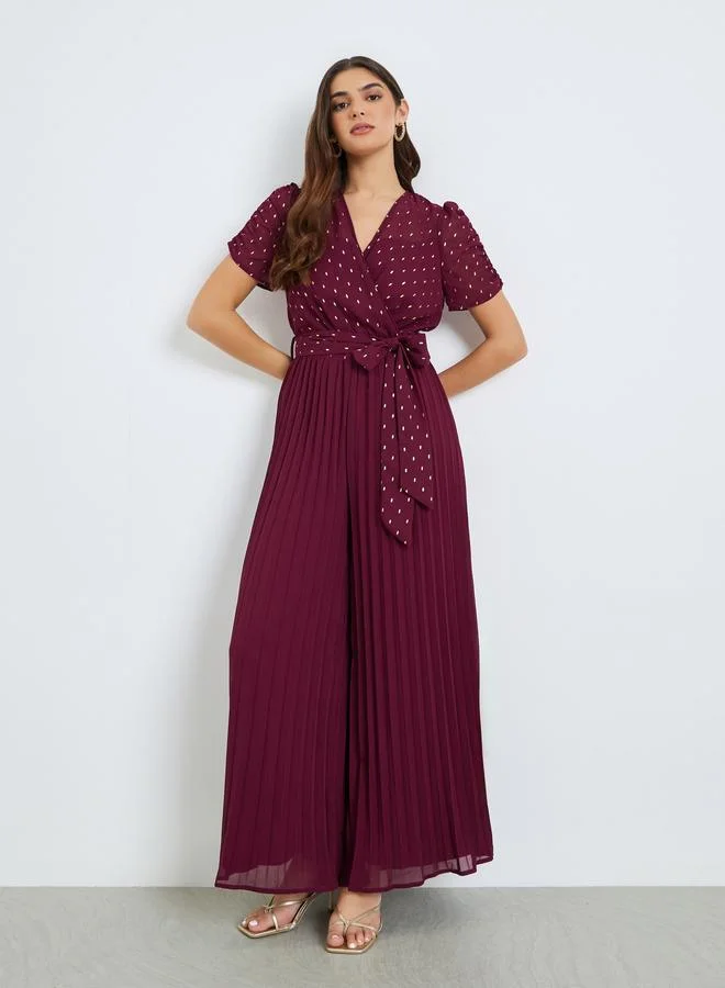 Styli  Women Wide Leg Jumpsuit with Lurex Dobby Detail for Women | Best Price UAE